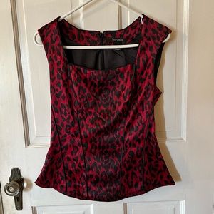 WHBM Red and Black Cheetah Print Corset Top.